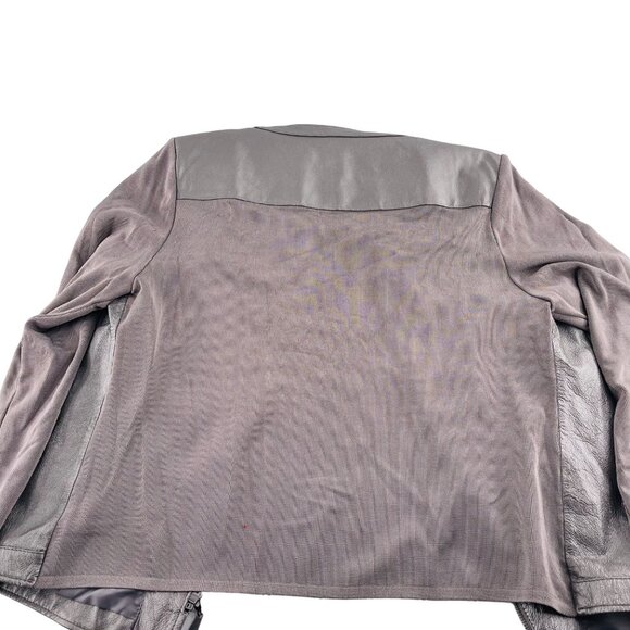 Peter‎ Nygard Womens Leather Jacket With Suede Sleeves & Floral Appliqué - Gray - Picture 5 of 5